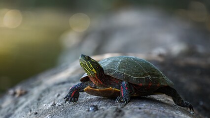 Painted turtle on a log 