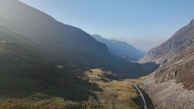 Autumn colours over Llyn Cwmffynnon and Miner&rsquo;s Track - Start Point, road A4086 from a drone, Pen-y-Pass, Snowdonia, Wales, UK