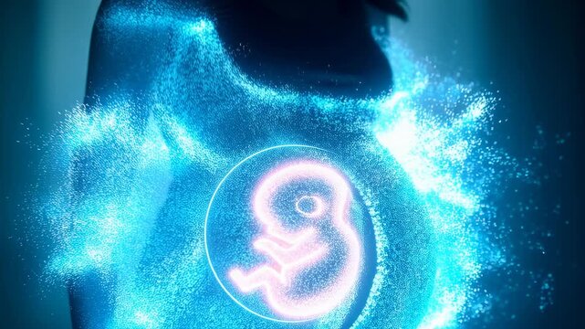 Little Human Baby Inside Mother&rsquo;s Womb with Small Embryo in the Uterus