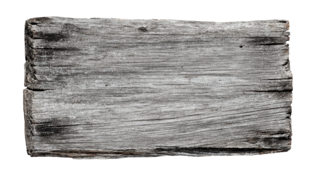 Weathered wood plank with gray timber texture and rustic surface, creating a natural background with visible grain, isolated on a transparent background, png