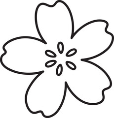 Simple hand drawn five petal flower icon with clean line art perfect for nature and floral design projects