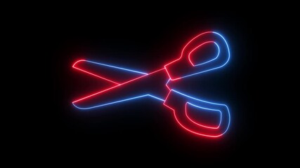 glowing The cartoon scissors animation is on transparent background .two color neon scissors animation ,4K Video motion graphic animation.