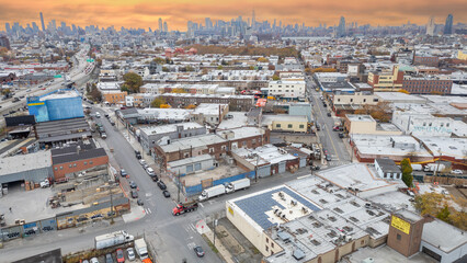 Kosciuszko Bridge and Newtown Creek Aerial with Manhattan View