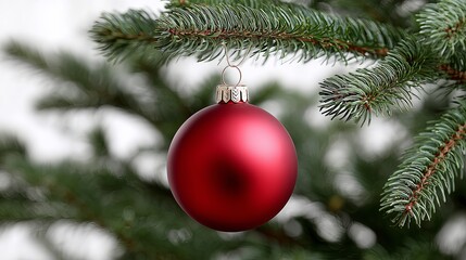 Obraz premium A shiny red ornament is delicately placed on a green Christmas tree branch