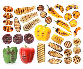 Set of grilled vegetables isolated on white