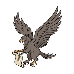 Obraz premium Majestic eagle soaring with important scroll, delivering vital message with powerful wings, perfect for historical documents, fantasy games, or corporate announcements