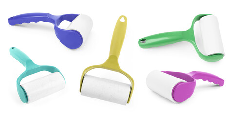 Lint rollers for cleaning clothes isolated on white, set