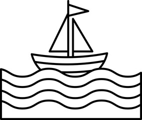 Illustration of Ocean Waves with boat vector outline
