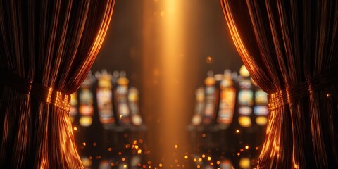 Game machines of the casino behind the curtains of the stage.