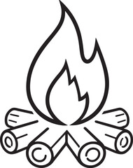 Fiery Campfire Illustration: Bold Black and White Design for Outdoor Adventure Brands
