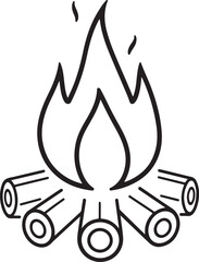 Flame icon set, minimalist fire outline design. Vector illustration. Simple bonfire symbol for web, app. Hot burn concept. Flammable, heat, energy pictogram.
