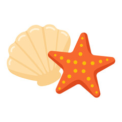 Flat style sea shell and starfish clipart perfect for summer beach, ocean, or travel graphics