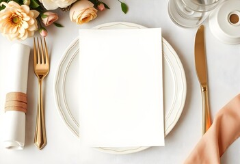 Elegant wedding invitation card mockup with pink roses and greenery | Vertical 5x7 stationery template on white background | Luxury floral bridal shower menu design display