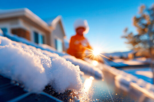 Ultra realistic Modern Solar Panels Installed on a Cheyenne Wyoming Home with Snow on the Roof