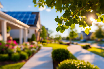 Ultra realistic Modern Solar Panels Installed on a Cincinnati Ohio Home in a suburban neighborhood setting