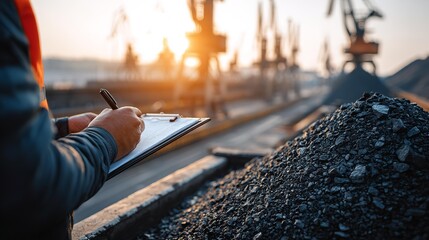 A worker in the port making a list of delivery loads .