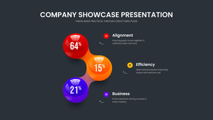 Business Visualization 3 Step Diagram Slide Layout. Visual Review Slideshow Template Vector Illustration. Market Innovation Three Option Chart Frame Design.