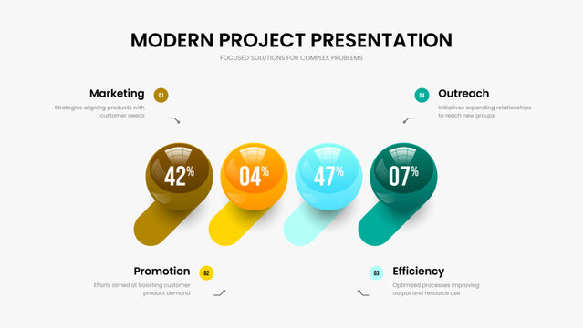 Marketing Visualization Four Element Infographic Frame Design. Elegant Introduction 4 Step Graph Slide Template. Simple Analysis Presentation Layout Vector Illustration.