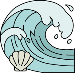 Illustration of Ocean Waves with Seashell vector shape