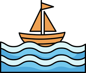 Illustration of Wave with Boat vector shape