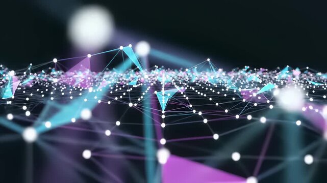 Polygonal Space Geometry Evoking Cosmic Wonder with Intricate Interconnected Lights, Dots, Lines, and Triangles on Black Background for 4K UHD Video Animation or Looping Background Perfect for.