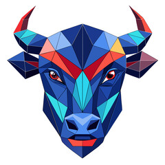 Vibrant geometric bull head low poly art Vector, illustration