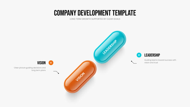 Investor Overview Frame Template Vector Illustration. Marketing Strategy Two Element Infographic Slide Layout. Visual Report 2 Option Diagram Slideshow Design.