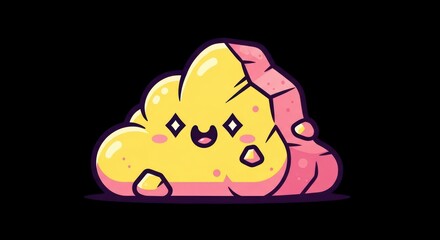 Cute Cartoon Rock Character with Smiling Face and Diamond Eyes.