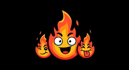 Funny Cartoon Fire Characters with Expressive Faces.