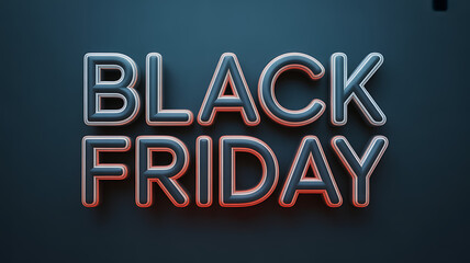 Black friday text effect on dark background, featuring metallic letters with red glow, ideal for promotional materials and seasonal advertising campaigns