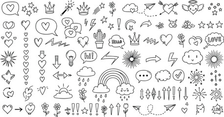 Hand drawn doodle elements collection for design and decoration