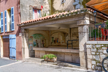 Picturesque old houses in the city of Aiguines in France nearby Lac de Sainte Croix.