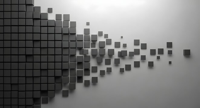 Pixel Transition Effect
&ldquo;Cluster of small squares dissolving from solid block on one side into scattered pixels on the other, digital transformation concept.&rdquo;