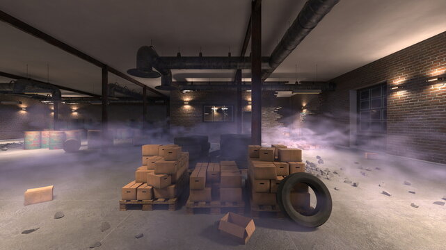 廃墟倉庫　3DCGレンダリング