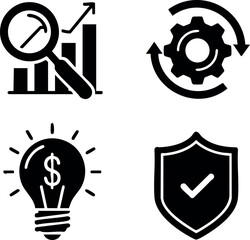Business icons set with analytics gear idea and shield security concepts vector illustration