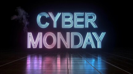 This vibrant neon sign showcases the words Cyber Monday, radiating energy against a black backdrop with a grid pattern. It captures the excitement of online shopping deals during the holiday season.