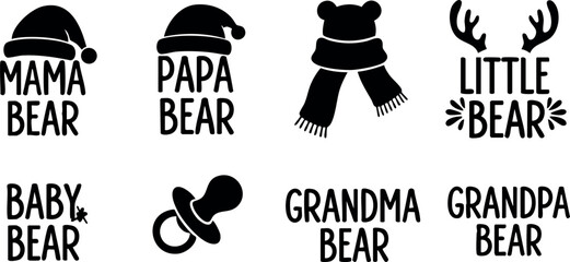 Cute family bear icons with hats scarves and pacifier for kids and adults vector illustration