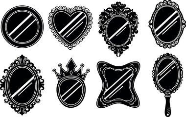 Set of vintage ornate decorative mirrors with frames in different shapes and styles vector illustration