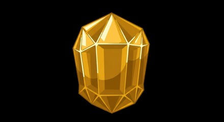Shiny Golden Gemstone on Black Background, Faceted Jewel Illustration.