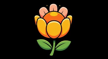 Vibrant Cartoon Flower Illustration on Black Background.
