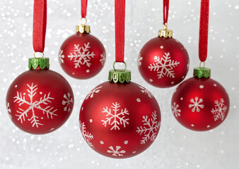 red christmas balls with ribbon