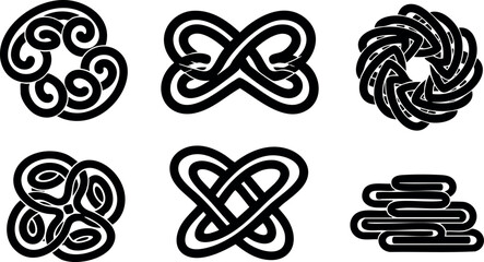Celtic knot vector set black line art design with six different shapes seamless pattern decoration