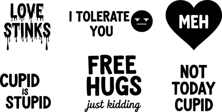 Love stinks cupid is stupid free hugs just kidding not today cupid tolerance heart emotion feelings humor vector illustration