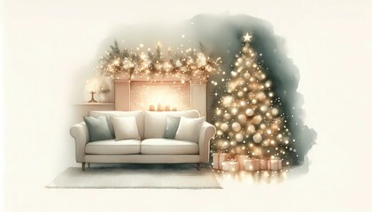 Cozy christmas living room with tree fireplace and sofa for festive holiday home decor ideas inspiration