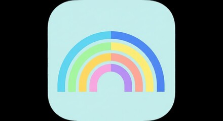 Simple Pastel Rainbow Icon with Soft Blue Background.