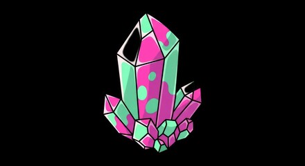 Vibrant Crystal Formation on Black Background - Artistic Gemstone Illustration.