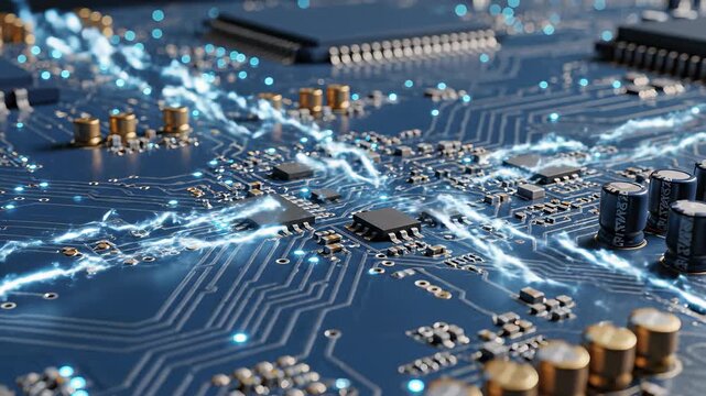 Computer Motherboard with Electronic Components Close Up, Illustrating Technological Innovation Concepts Perfect for Coding, Data Processing, or Technology Backgrounds, UHD 4K Video Footage.