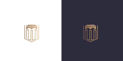 Lawyer law logo Golden gradient vector emblem logotype for business cards symbol.