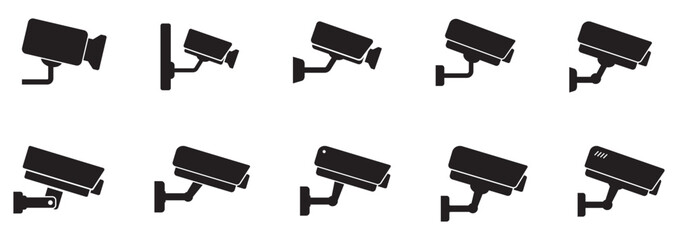 Security Camera Icon Set – Surveillance, Monitoring, and Safety Observation Symbols.
