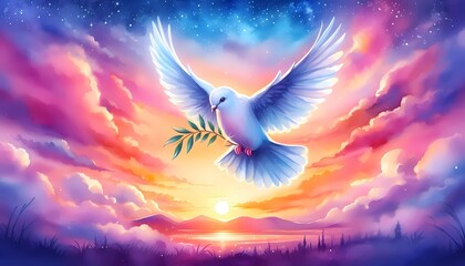 Peace dove flying at sunset vector illustration for world peace day and international day of peace design